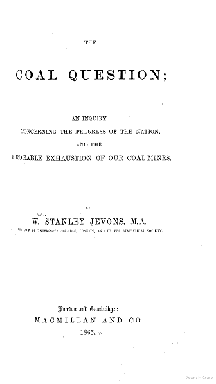 TITLE PAGE OF JEVONS’ The Coal Question, first published in 1860