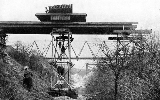 TESTING A BRIDGE PIER assembled by Royal Engineers from steel tubes
